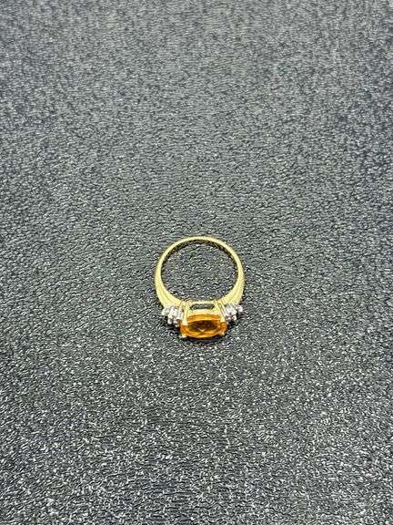 PAIR OF 14K GOLD RINGS: OVAL OPAL/DIAMOND & OVAL CITRINE/DIAMOND @ 6 GRAMS COMBINED