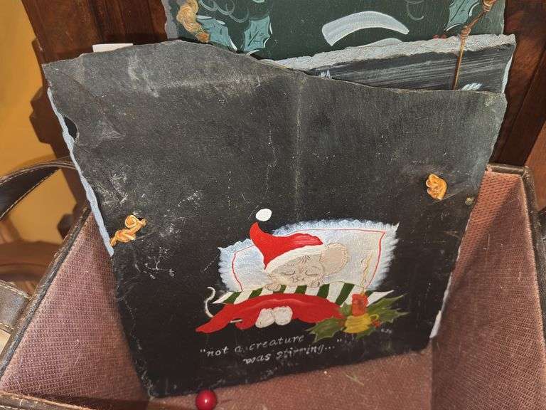 Leather Basket w/ Hand Painted Coal Slabs