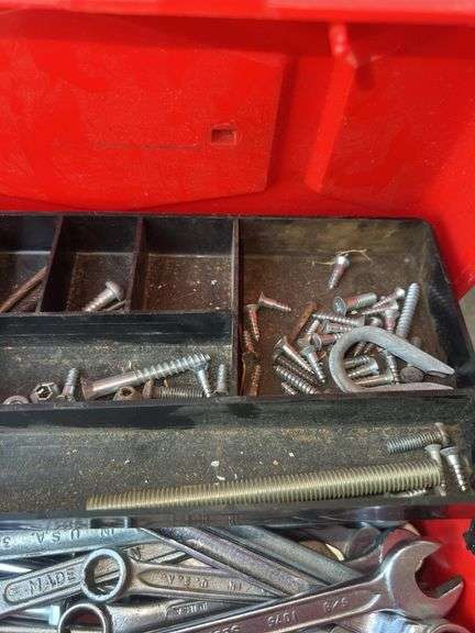 Plastic Red Toolbox with Assorted Wrenches