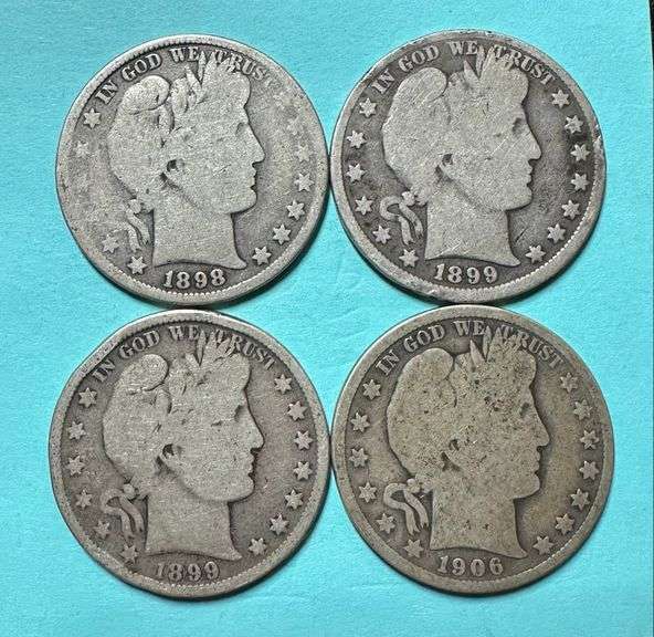 Lot of Four (4) Barber Silver Half Dollars