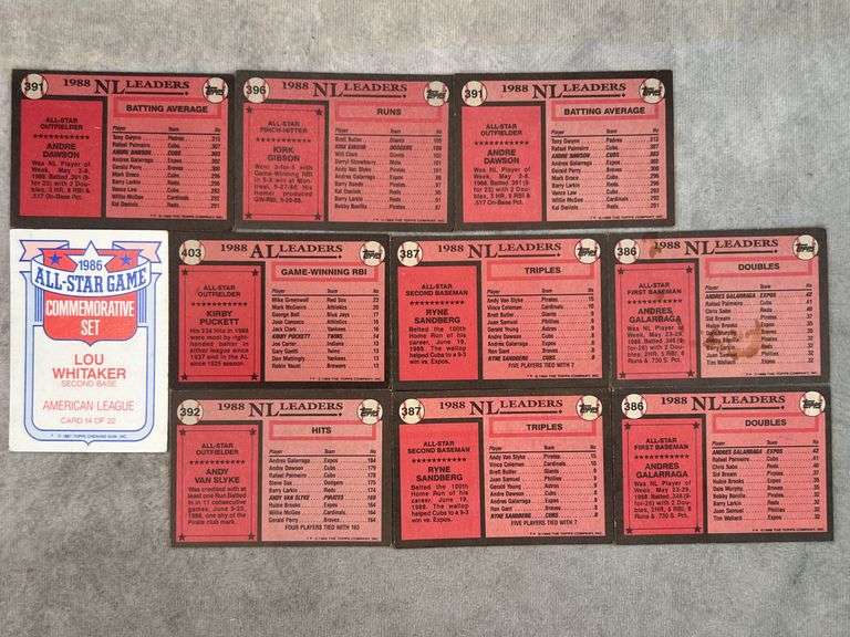1999 Topps All Star Baseball Cards (Andre Dawson, Kirk Gibson, Andres Galarraga, Lou Whittaker, Kirb