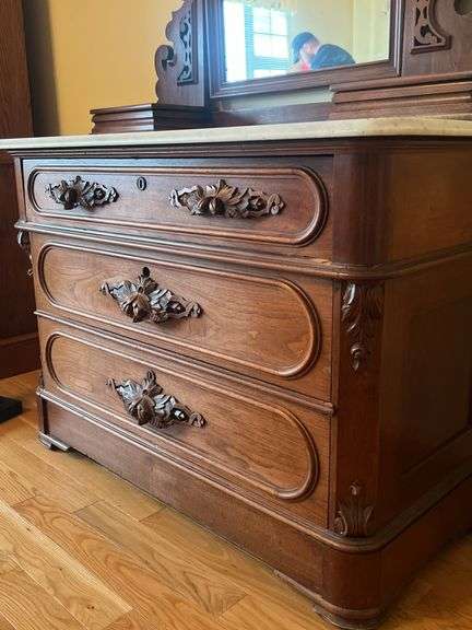 Antique Victorian Marble Top Dresser with Mirror