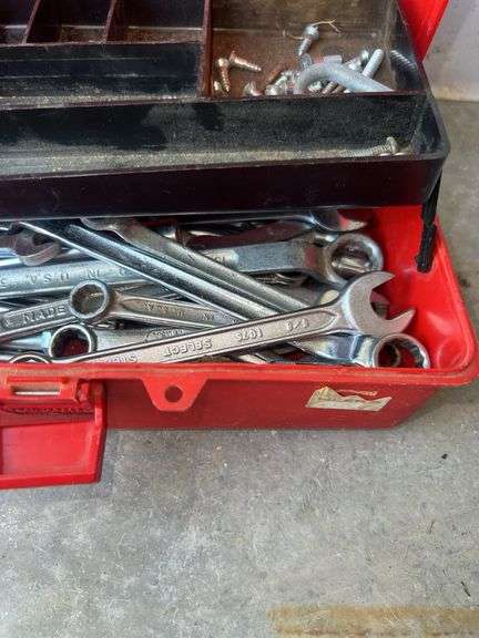 Plastic Red Toolbox with Assorted Wrenches