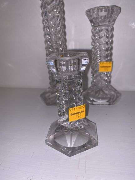 (3) Crystal Glass Candlestick Holders