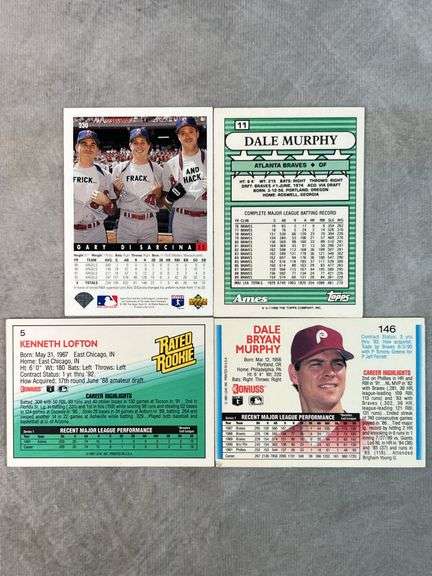 Dale Murphy, Gary Di Sarina, Kenny Lofton Cards