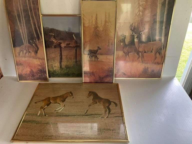 5 Framed Deer and Horse Pictures