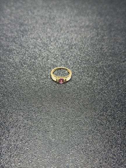 10K GOLD RING WITH RUBY, OPAL, DIAMOND @ APPROX. 2.5 GRAMS