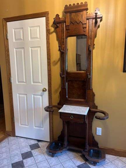 Antique Marble Top Hall Tree
