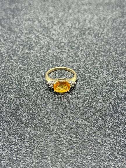 PAIR OF 14K GOLD RINGS: OVAL OPAL/DIAMOND & OVAL CITRINE/DIAMOND @ 6 GRAMS COMBINED