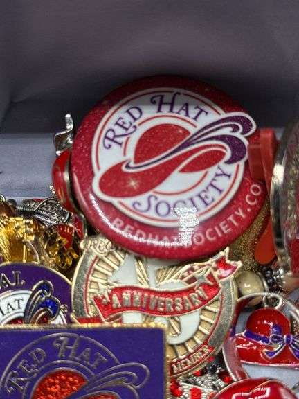 RED HAT SOCIETY BROOCHES, PINS, BRACELET