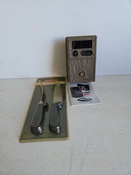Cuddeback trail camera & Coleman fork & knife set