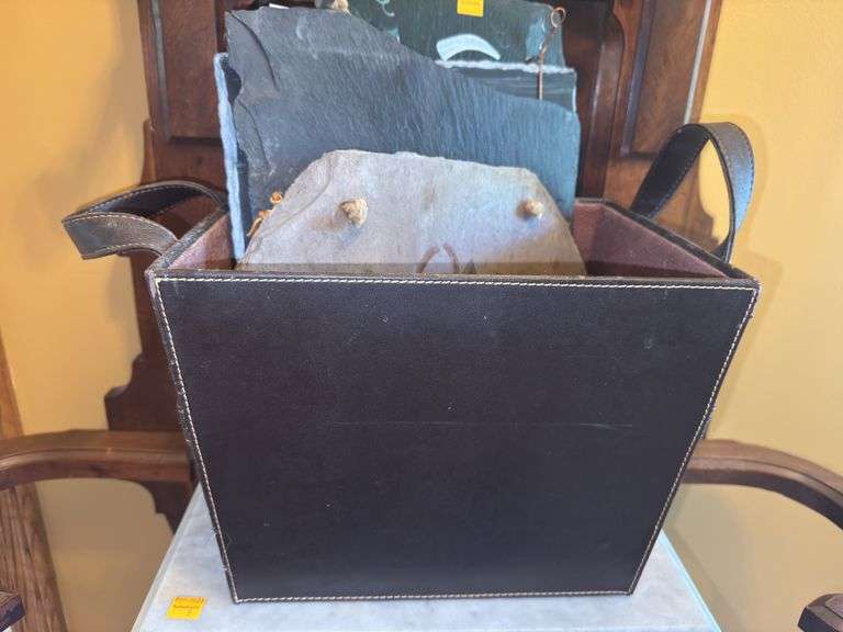 Leather Basket w/ Hand Painted Coal Slabs