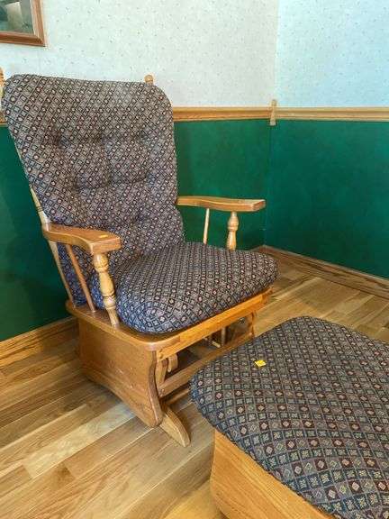 Oak Upholstered Rocking Chair w/ Upholstered Rocking Stool