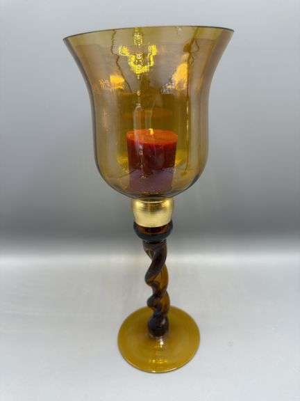 VINTAGE GLASS AND BRASS CANDLE HOLDERS