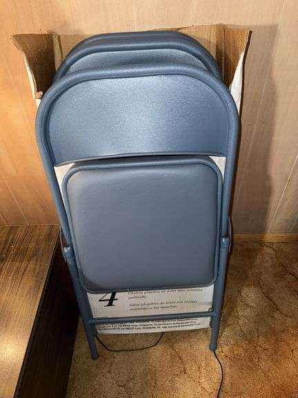 SET OF 4 SAMSONITE CADET BLUE METAL/PADDED SEAT FOLDING CHAIRS **LIKE NEW**
