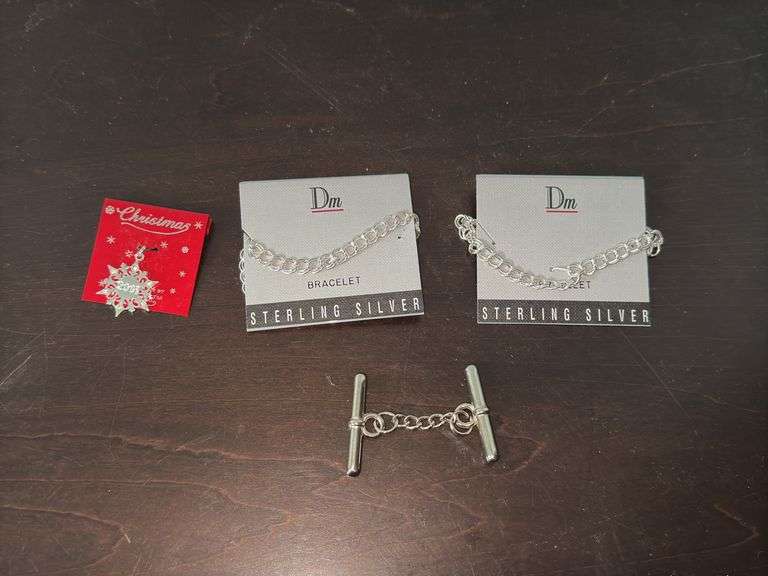 (2) Sterling Silver Bracelets, (1) Sterling Silver Christmas Ornament, and Bracelet Tube Accessory