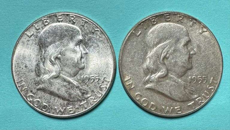 Lot of Two (2) 1955 Bugs Bunny Franklin Silver Half Dollars