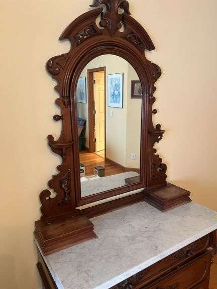 Antique Victorian Marble Top Dresser with Mirror