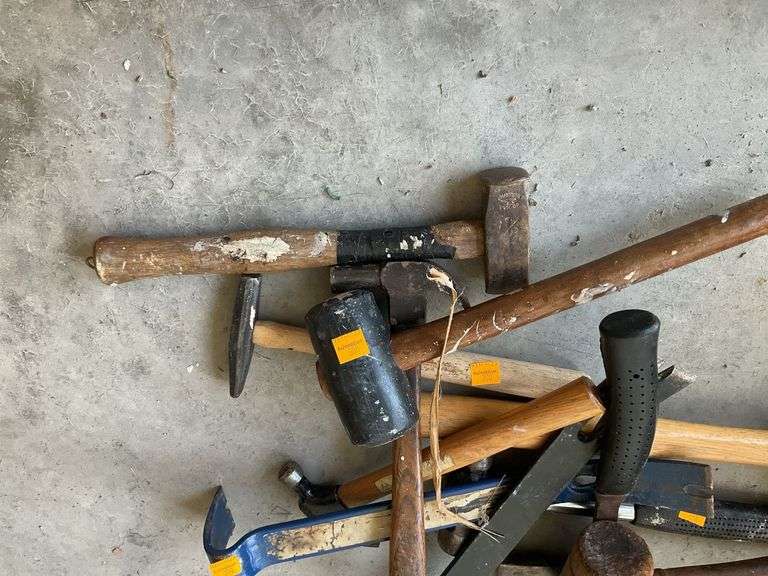 Assortment of Hammers, Hatchet, Pry Bars