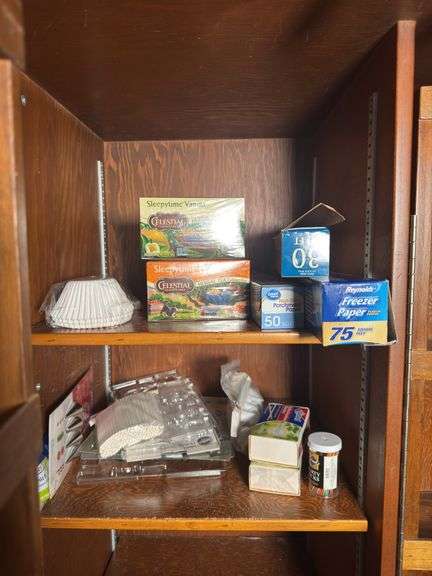 FOOD DECORATING TIPS AND MOLDS, UNOPENED TEA BOXES, MATCHES, CUPCAKE LINERS, PARCHMENT PAPERS