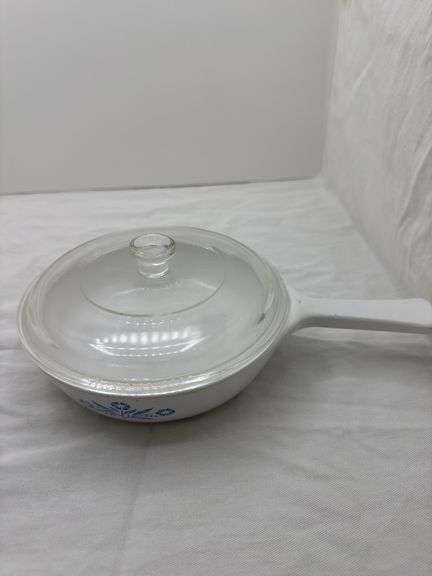 CORNINGWARE BLUE CORNFLOWER FRYING PANS, MINI CASSEROLE DISHES