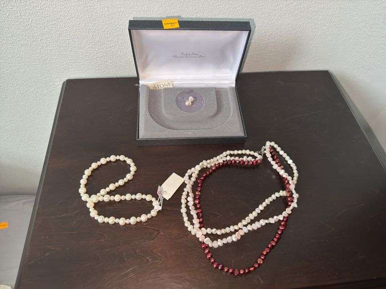 Vintage Multi Strand Garnet and Freshwater Pearl Layered Necklace, Pearl Bracelet and Sterling Silve