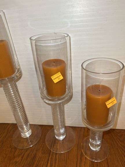 (3) Glass Pedestal Candle Holders