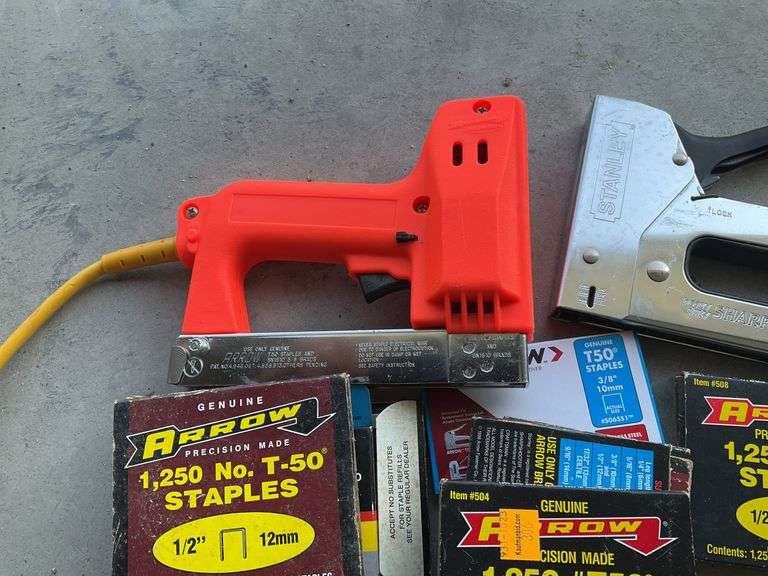 Electric Staple Gun, Stanley Staple Gun, Assortment of Boxes of Staples
