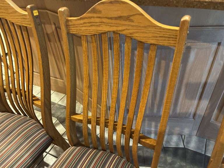 6 Oak Slat Back Dining Chairs