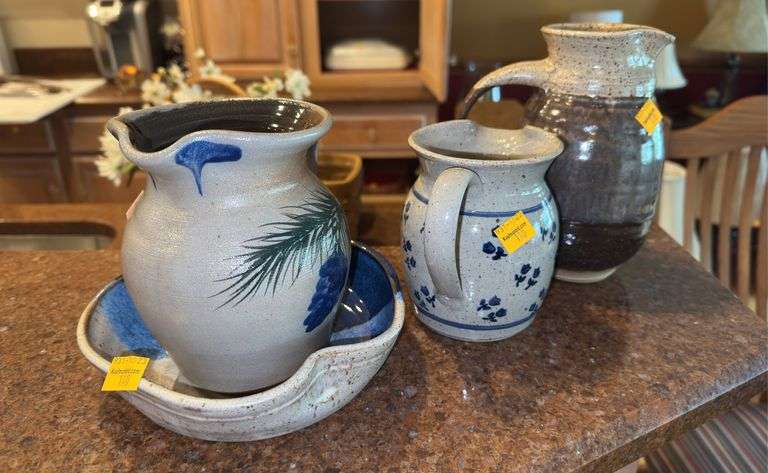 Assortment of Pottery Pitchers and Apple Pottery Bowl
