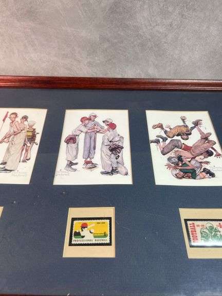 Norman Rockwell Framed Sport Art with Stamps