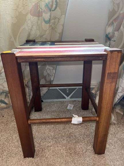 Wooden American Flag Stool