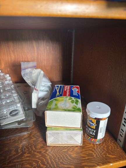 FOOD DECORATING TIPS AND MOLDS, UNOPENED TEA BOXES, MATCHES, CUPCAKE LINERS, PARCHMENT PAPERS