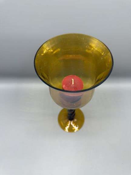 VINTAGE GLASS AND BRASS CANDLE HOLDERS