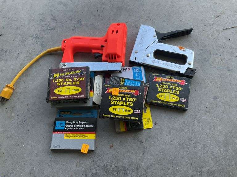 Electric Staple Gun, Stanley Staple Gun, Assortment of Boxes of Staples