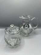 CRYSTAL CLEAR CELEBRATIONS JUNIPER COLLECTIONS ROMANIA GLASS PITCHER AND COOKIE JAR