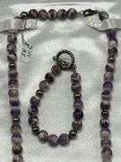 SILVER AND AMETHYST BEADED NECKLACE AND MATCHING BRACELET