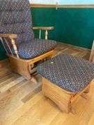 Oak Upholstered Rocking Chair w/ Upholstered Rocking Stool