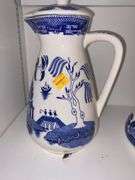 Ironstone Blue and White Transferware Tureen, Candlestick Holder and Pitcher