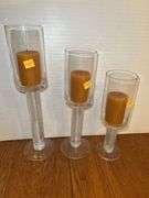 (3) Glass Pedestal Candle Holders