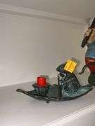 Cast Iron Golfer Figure and Cast Iron Mouse Candlestick Holder