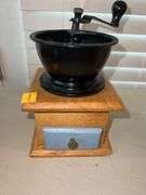 Vintage Coffee Grinder and Wooden Vase