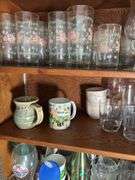 CONTENTS OF CABINET WATER GLASSES, COFFEE MUGS