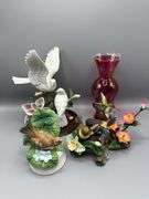HAND-PAINTED COLLECTIBLE PORCELAIN/CERAMIC VARIETY OF BIRDS, HUMMINGBIRDS, DOVES, SPARROW, ORIOLES
