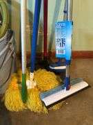 CLEANING SUPPLIES, MOPS, SWIVEL WINDOW WASHER, 2 GAL. BUCKETS, WATERING CAN