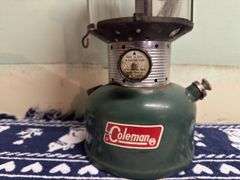VINTAGE COLEMAN TWO MANTLE FUEL LANTERN AND NW TERRITORY PROPANE SINGLE BURNER STOVE WITH BASE