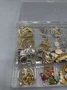 JEWELRY BOX ASSORTMENT OF EARRINGS, BRACELETS, PENDANTS WITH 14KT GOLD