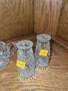 (2) Crystal Cut Glass Creamer and Sugar Set, (2) Crystal Cut Glass Salt and Pepper Shakers, (2) Glas