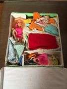 VINTAGE “THE WORLD OF BARBIE” DOLL CASE AND FASHION DOLL CASE WITH DOLLS AND CLOTHES