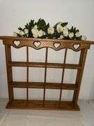 OAK WALL SHELVING/DISPLAY RACK, WOOD AND GLASS WALL ART, WOOD RACK WITH ANIMAL FIGURINES